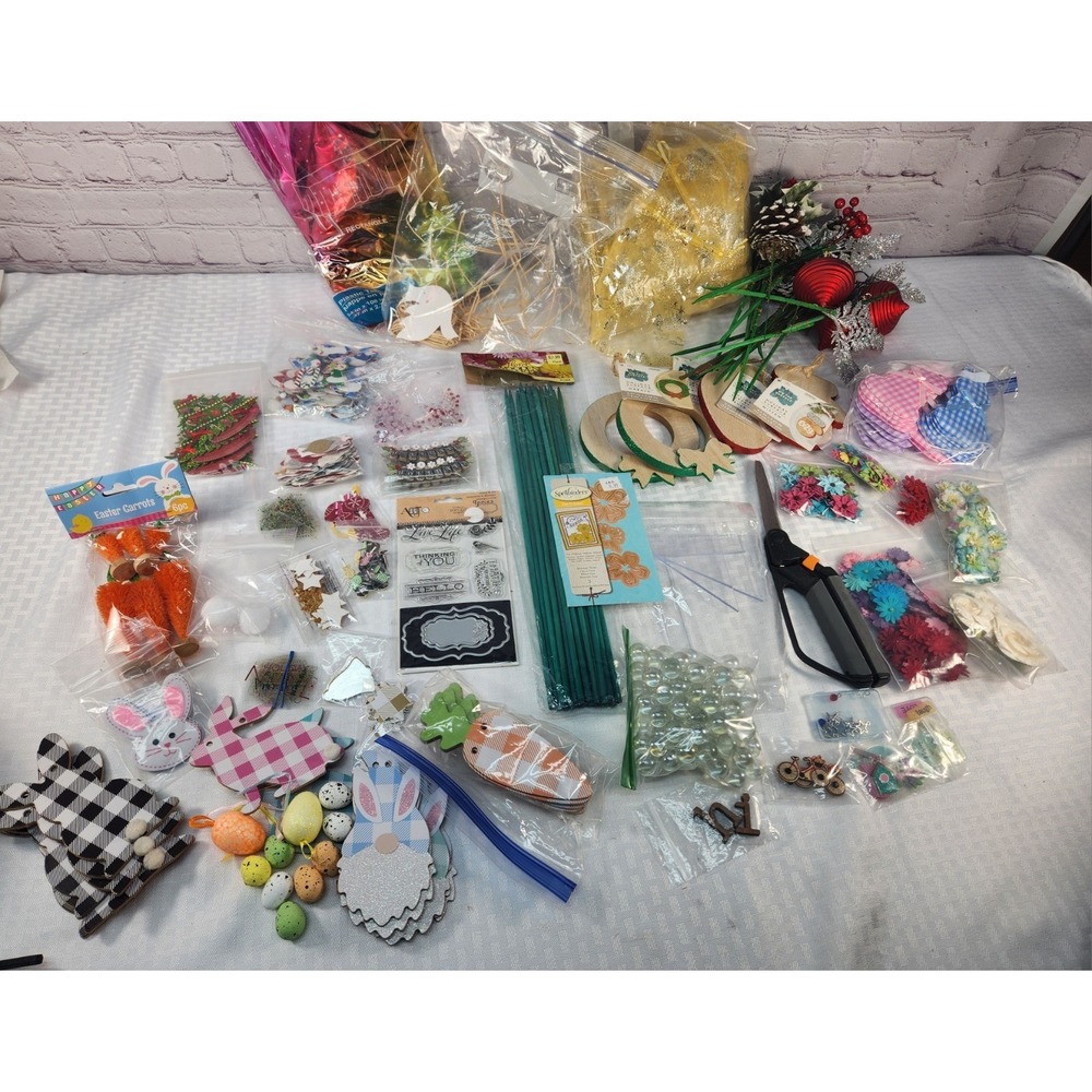 Lot of Mixed Craft Supplies New & Used Assorted Floral, Scrapbooking, Sewing Etc